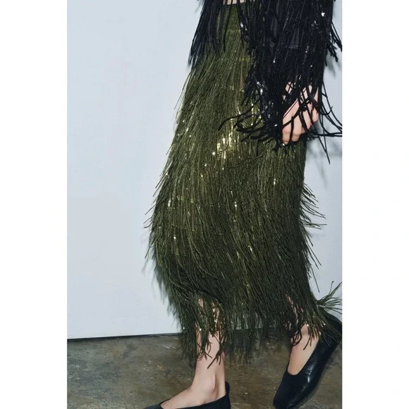 Zara ZW COLLECTION LIMITED EDITION FRINGED SEQUIN SKIRT - Picture 5 of 11